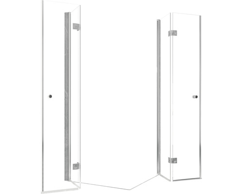 Cabine de douche avec deux portes et paroi latérale en verre