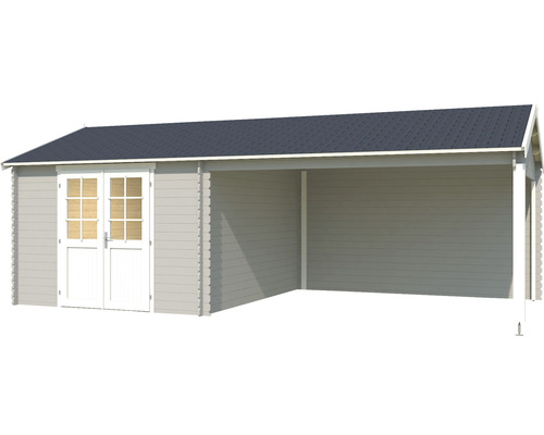 Abri de jardin en bois avec abri voiture et double porte