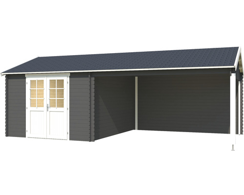 Abri de jardin en bois avec abri voiture et double porte