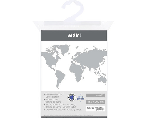 Rideau de douche MSV avec carte du monde, 180 x 200 cm