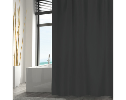 Rideau de douche MSV - en textile polyester (pes) textile 180 x 200 cm noir Scène de salle de bains avec baignoire, fenêtre et rideau de douche gris