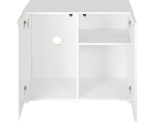 Weisser Unterschrank mit offenem Stauraum und einem Tablar