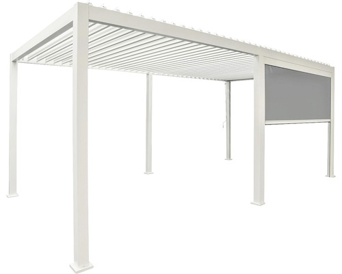 Pergola en aluminium blanc avec protection solaire