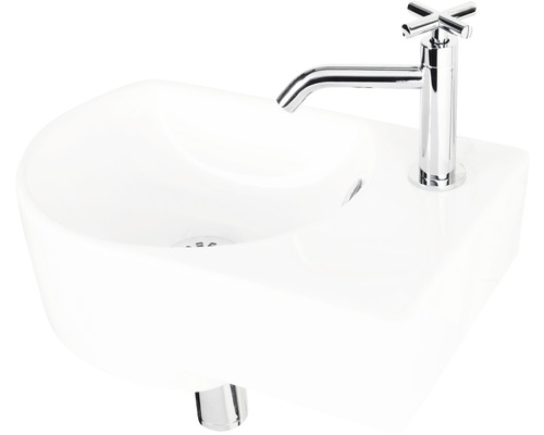 Weisses Keramik-Handwaschbecken mit Chrom-Einhebelmischer