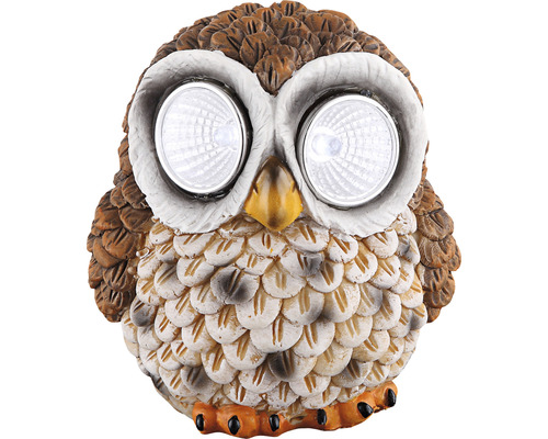 Dekorative Eulenfigur mit Solarbeleuchtung für den Aussenbereich.