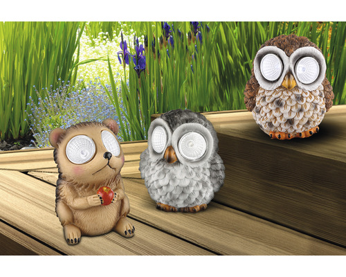 Dekorative Solarleuchten für den Garten in Form von Eulen und Igeln