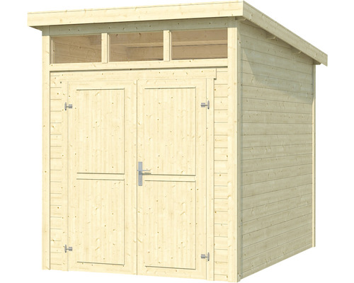 Abri de jardin en bois avec double porte et fenêtres hautes