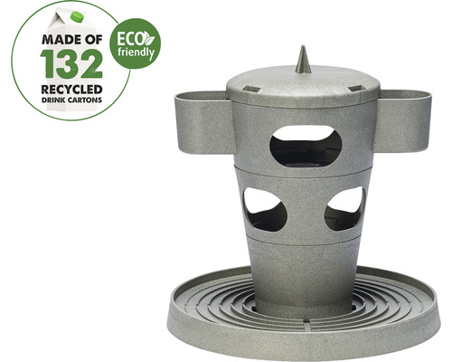 Colonne à en-cas pour poules beeztees gris 30 x 30 x 32,5 cm plastique recyclé Mangeoire à oiseaux fabriquée à partir de 132 cartons de boissons recyclés