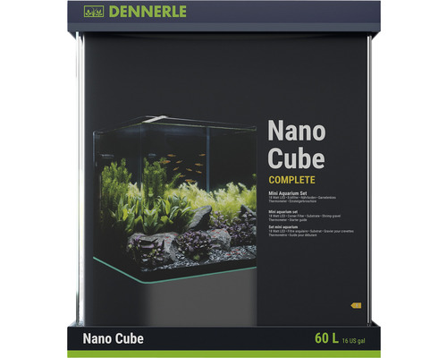 Aquarium DENNERLE Nano Cube Complete, 60 L, éclairage LED Chihiros C 361 avec filtre intérieur, vitres de couverture, support de sécurité, film pour la paroi arrière Scaper‘s Back, brochure pour débutant, terreau, graviers et thermomètre