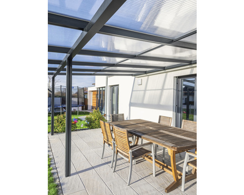 Terrassenüberdachung gutta Premium Polycarbonat klar 510 x 506 cm anthrazit