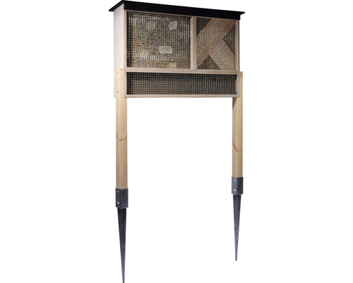 Hôtel à insectes avec deux compartiments et support pour installation dans le jardin