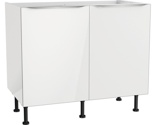 Optifit Spülenschrank Arvid986 BxTxH 100x58,4x87 cm weiss glänzend zerlegt Unterschrank mit zwei Türen und Füßen