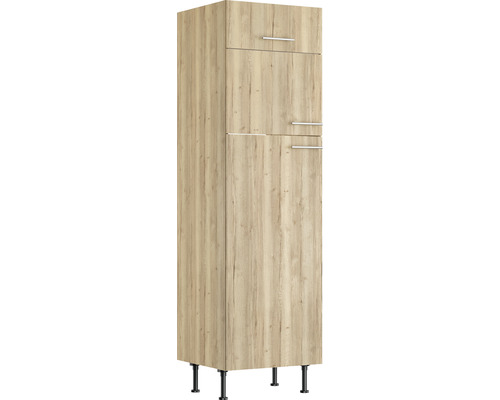 Armoire encastrée pour four/réfrigérateur Optifit pour armoire pour réfrigérateur encastré 145 Erik290 lxpxh 60 x 58,4 x 211,8 cm chêne sauvage structuré mat démonté tirant réversible (montage à gauche ou à droite) Armoire haute avec deux portes et quatre pieds