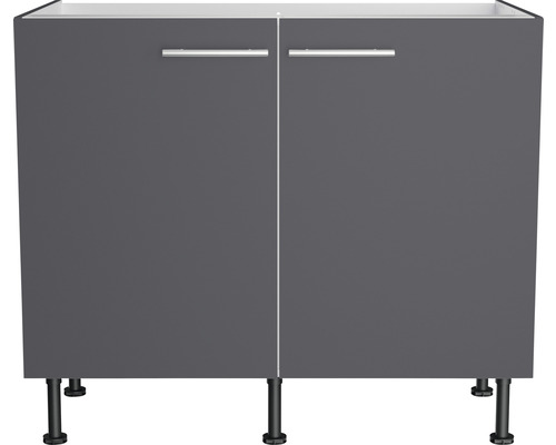 Meuble bas avec deux portes grises et poignées argentées