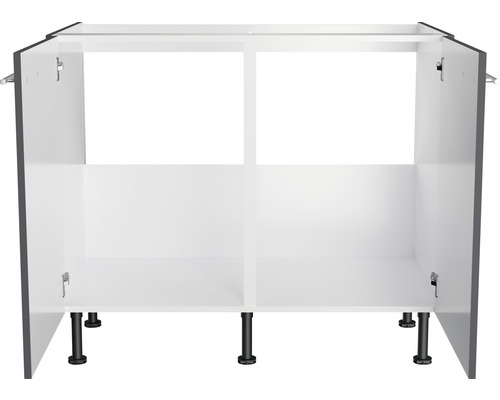 Meuble bas avec quatre compartiments et pieds noirs