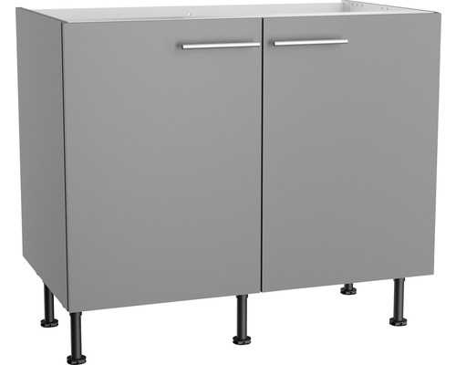 Optifit Spülenschrank Mats825 BxTxH 100x58,4x87 cm basaltgrau matt zerlegt Unterschrank mit zwei grauen Türen und Griffen