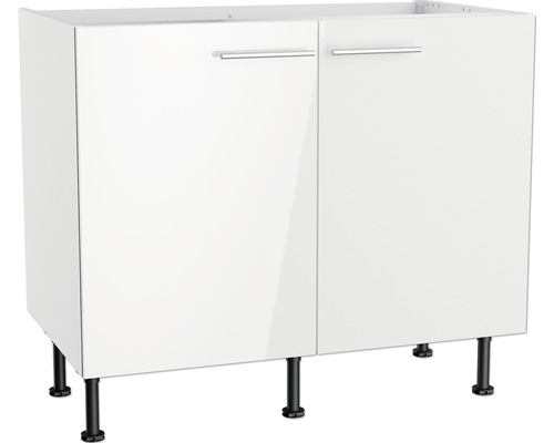 Optifit Spülenschrank Rurik986 BxTxH 100x58,4x87 cm weiss glänzend zerlegt Waschbeckenunterschrank mit zwei Türen und Füßen