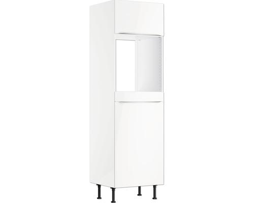 Optifit Backofen/Kühlumbauschrank für 88er Einbaukühlschrank Arvid986 BxTxH 60x58,4x211,8 cm weiss glänzend zerlegt Anschlag reversibel (links oder rechts montierbar) Küchenhochschrank mit offenem Fach und Füssen