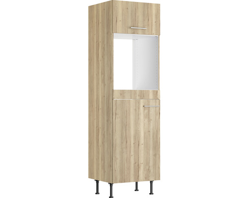 Armoire encastrée pour four/réfrigérateur Optifit pour armoire pour réfrigérateur encastré 88 Erik290 lxpxh 60x58,4x211,8 cm chêne sauvage structuré mat démontée tirant réversible (montage à gauche ou à droite) Armoire haute de cuisine avec une porte, un compartiment et des pieds noirs