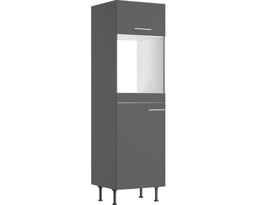 Armoire pour four/réfrigérateur encastré Optifit pour réfrigérateur encastré 88 Ingvar420 lxpxh 60 x 58,4 x 211,8 cm anthracite mat démonté tirant réversible (montage à gauche ou à droite) Armoire haute grise avec deux portes et pieds