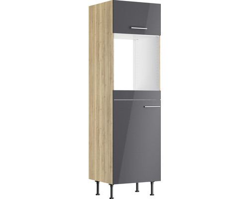 Armoire encastrée pour four/réfrigérateur Optifit pour armoire pour réfrigérateur encastré 88 Jonte984 lxpxh 60x58,4x211,8 cm anthracite brillant démontée tirant réversible (montage à gauche ou à droite) Armoire haute de cuisine avec façades grises et décor en bois
