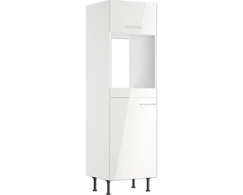 Armoire encastrée pour four/réfrigérateur Optifit pour armoire pour réfrigérateur encastré 88 Rurik986 lxpxh 60x58,4x211,8 cm blanc brillant démontée tirant réversible (montage à gauche ou à droite) Armoire haute de cuisine avec étagère et deux portes
