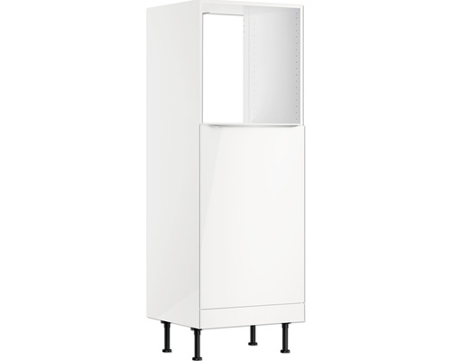 Armoire encastrée pour four/réfrigérateur Optifit pour armoire pour réfrigérateur encastré 88 Arvid986 lxpxh 60x58,4x176,6 cm blanc brillant démontée tirant réversible (montage à gauche ou à droite) Armoire haute de cuisine avec porte et compartiment ouvert