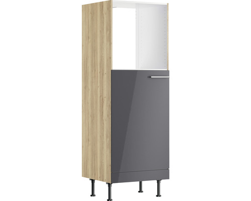 Armoire encastrée pour four/réfrigérateur Optifit pour armoire pour réfrigérateur encastré 88 Jonte984 lxpxh 60x58,4x176,6 cm anthracite brillant démontée tirant réversible (montage à gauche ou à droite) Meuble de cuisine avec porte, poignée et pieds