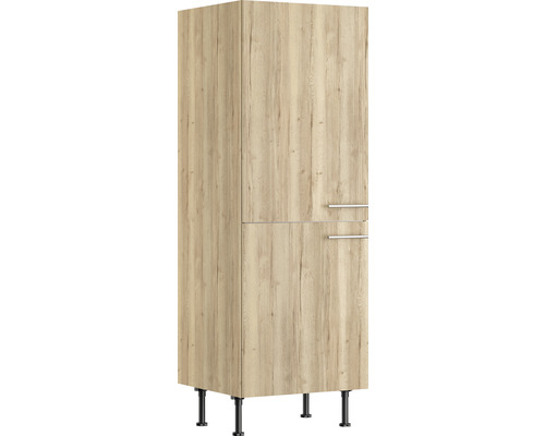 Armoire encastrée pour four/réfrigérateur Optifit pour armoire pour réfrigérateur encastré 88 Erik290 lxpxh 60 x 58,4 x 176,6 cm chêne sauvage structuré mat démonté tirant réversible (montage à gauche ou à droite) Armoire haute avec deux portes et pieds noirs