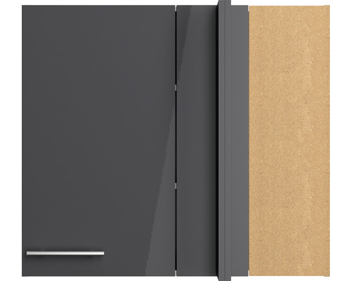 Vue détaillée d''un meuble de cuisine avec porte grise et poignée argentée