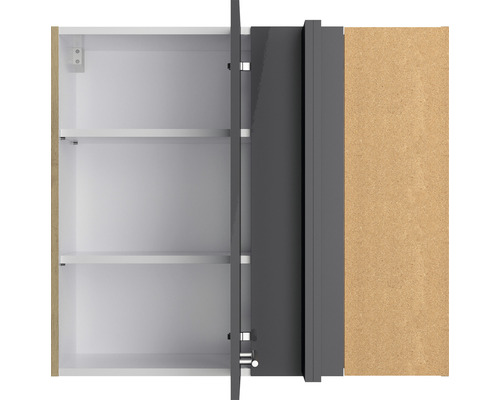 Armoire de toilette ouverte avec étagères