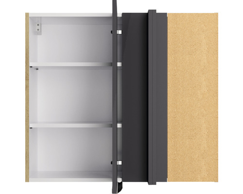 Armoire de toilette ouverte avec étagères