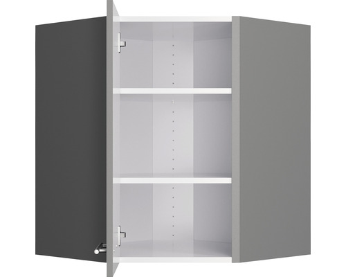 Meuble haut d''angle gris avec deux étagères