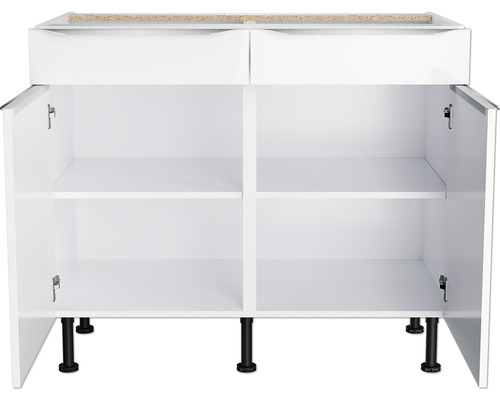 Meuble sous-vasque blanc avec tiroirs et étagères