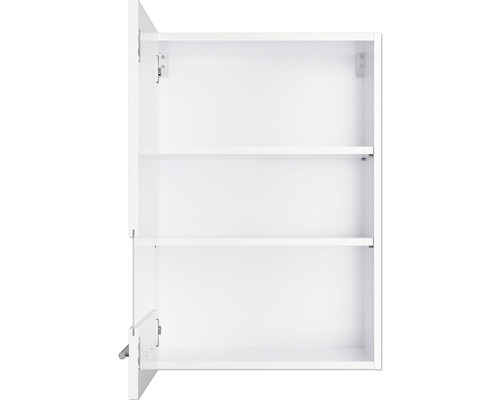 Armoire murale blanche ouverte avec étagères