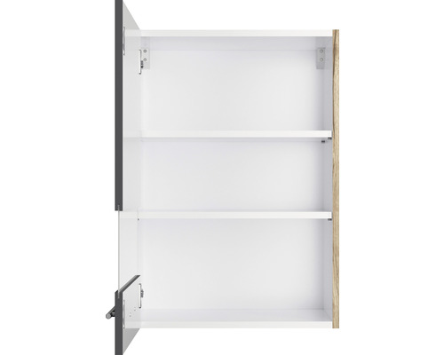 Armoire suspendue ouverte avec deux étagères