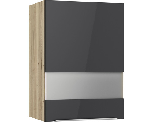 Optifit Hängeschrank mit Glastür Linus984 BxTxH 50x34,9x70,4 cm anthrazit glänzend zerlegt Anschlag reversibel (links oder rechts montierbar)