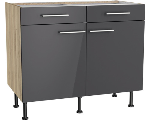 Meuble bas Optifit avec tiroir et porte pivotante Jonte984 lxpxh 100 x 58,4 x 87 cm anthracite brillant démonté