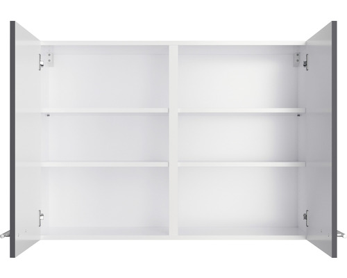 Armoire suspendue ouverte avec étagères