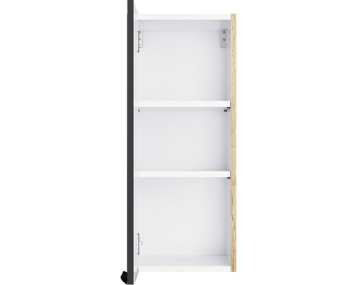 Armoire de salle de bain ouverte avec trois étagères