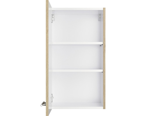 Armoire suspendue ouverte avec étagères