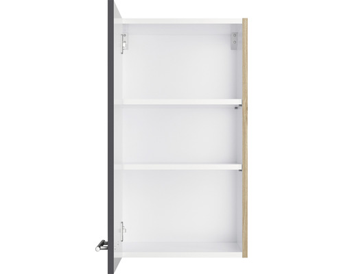 Élément haut ouvert avec trois étagères pour le rangement dans la salle de bain