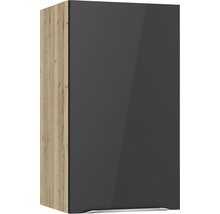 Armoire suspendue avec effet bois et façade gris brillant