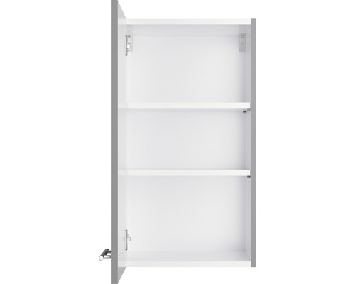 Armoire de salle de bains ouverte avec étagères