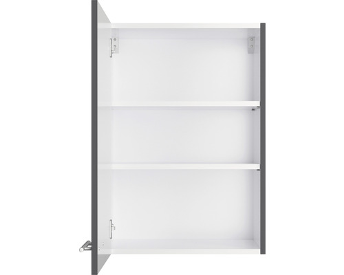 Armoire de salle de bain ouverte avec trois étagères pour ranger les articles de toilette