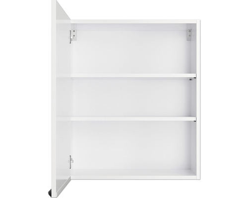 Offener weißer Hängeschrank mit zwei Regalböden