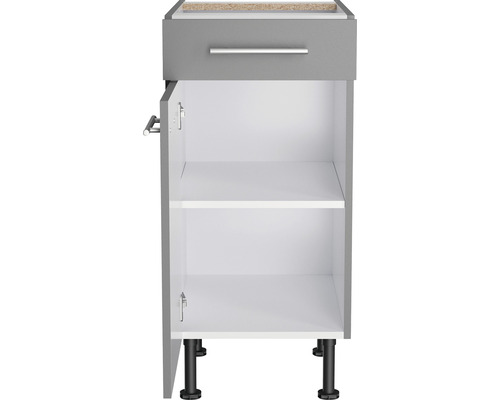 Meuble bas avec tiroir, porte et pieds réglables