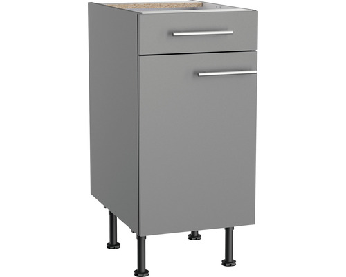 Meuble bas Optifit avec tiroir et porte pivotante Mats825 lxpxh 40x58,4x87 cm gris basalte mat structuré démonté tirant réversible (montage à gauche ou à droite) Meuble bas avec un tiroir et une porte