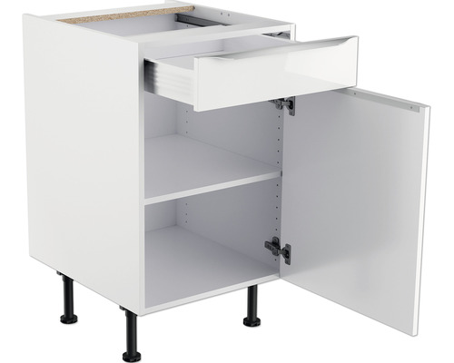 Meuble bas de cuisine avec tiroir, porte et deux étagères