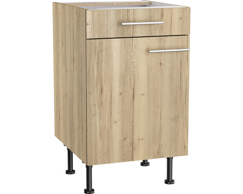 Optifit Unterschrank mit Schublade und Drehtür Erik290 BxTxH 50x58,4x87 cm wildeiche strukturiert matt zerlegt Anschlag reversibel (links oder rechts montierbar) Waschbeckenunterschrank mit Schublade und Tür im Holzdekor